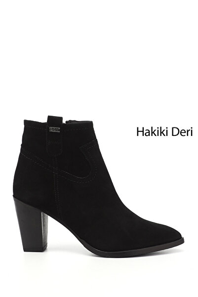 GÖNDERİ(R) Women's Black Suede Zippered Pointed Toe Genuine Leather Boots