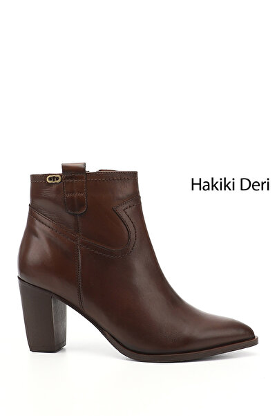 GÖNDERİ(R) Women/Girls Brown Antique Zippered Pointed Toe Genuine Leather Boots