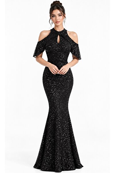 elissaa Halter yaka pul payet abiye elbise