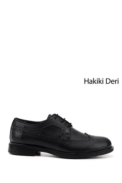GÖNDERİ(R) Men's Black Lace-Up Genuine Leather Classic Shoes