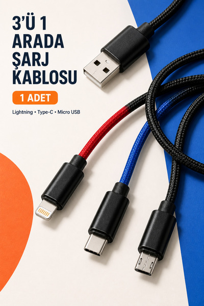 Beatitude Iphone Micro Type-c Hızlı Şarj Kablosu Çoklu Şarz Kablosu Tüm Cep Telefonlarına Uyumlu Kablo