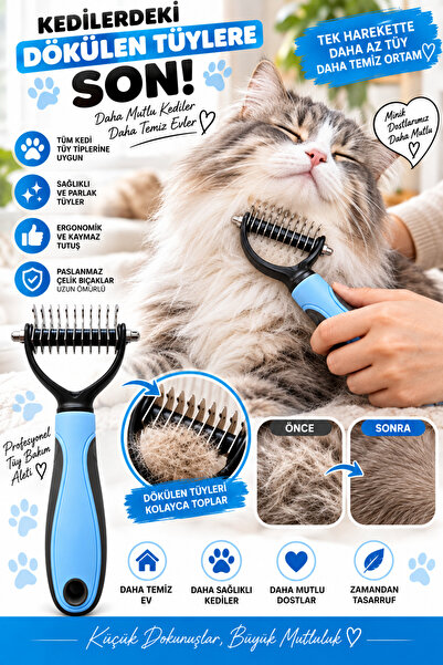 SARFEX Küçük Boy Plastik Saplı Metal Kedi Köpek Bakım Kıtık Tüy Topak Açıcı T...