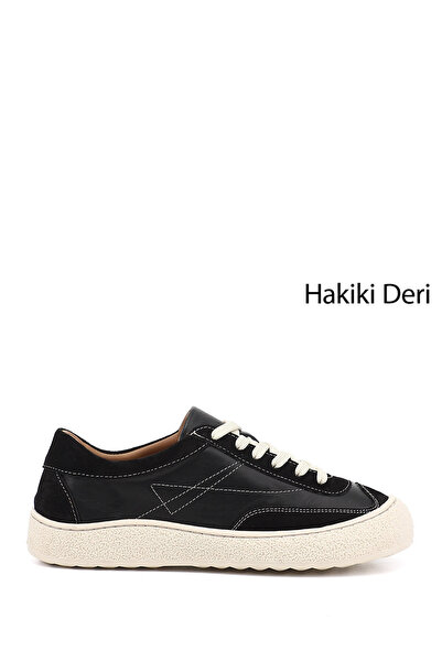 GÖNDERİ(R) Women's Black Lace-Up Genuine Leather Sneaker