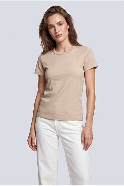 Brix Γυναικείο T-Shirt με λαιμόκοψη ποδηλάτου, μπεζ