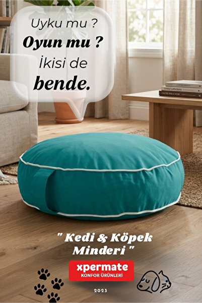 XPERMATE Fermuarlı Kedi ve Köpek Minderi Yuvarlak Kedi Minderi Yıkanabilir Ke...