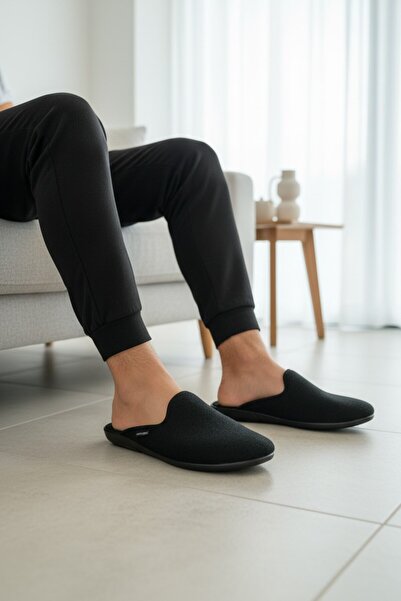 Ceyo Men's Black Orthopedic Indoor Winter Slippers