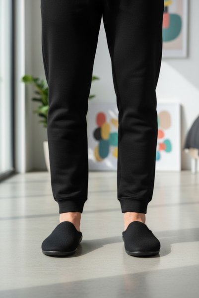 Ceyo Men's Black Orthopedic Indoor Winter Slippers