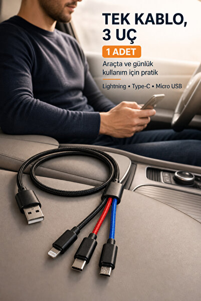 Factorial Telefon Tablet Powerbank Uyumlu Çoklu Şarj Kablosu Type-C Micro USB...