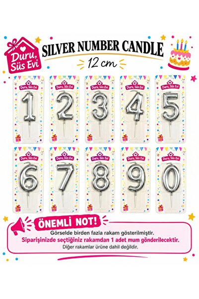 durusüs evi 1 Yaş Doğum Günü Rakam Sayılı Pasta Mumu Gümüş Renk Rakam Mum