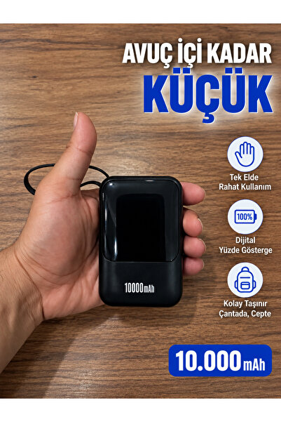 xzemzer TrioCharge 10.000 mAh Dijital Göstergeli 3+1 Entegre Kablolu Hızlı Şa...