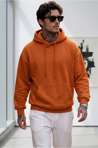 NO 601 Men's Orange Hooded Sweatshirt