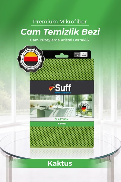 Suff Kaktus Mikrofiber Cam Temizlik Bezi Overlok Kesim Çok Amaçlı Büyük Boy C...