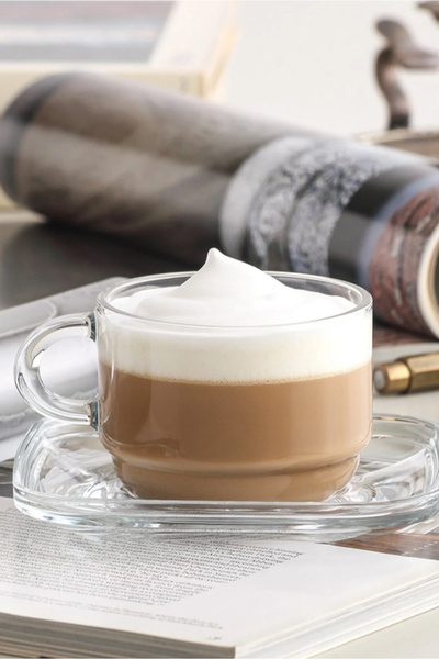 LAV Cozy Cam Kupa Seti 6 Kişilik 270 ml Kulplu (6 Kupa, 6 Tabak)