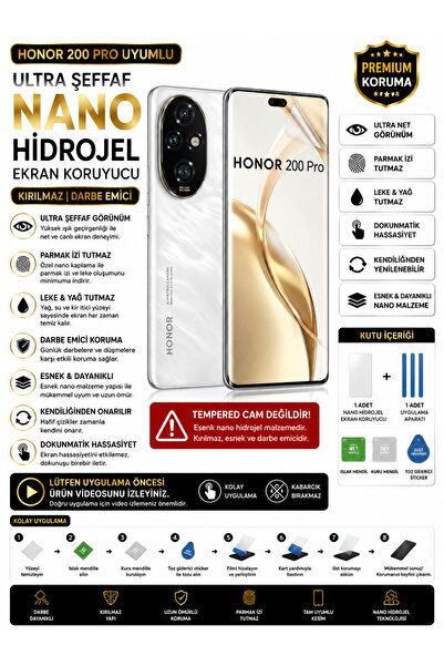 Astakos Honor 200 Pro Uyumlu Ultra Şeffaf Nano Hidrojel Kırılmaz Darbe Emici ...