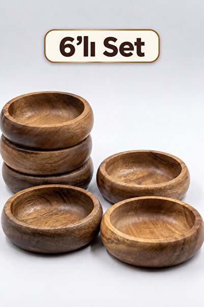 MaperaHome Orjinal Akasya Ahşap Çerezlik 6'li Set – Kahvaltı & Çerez Sunum Ka...