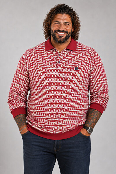 MocGrande Large Size Men's Sweatshirt Polo Collar 22714 Bordo