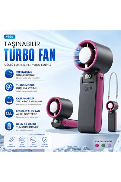 TARÇIN Y19S Taşınabilir Turbo Fan 199 Kademe Dijital Ekranlı Şarjlı El Fanı B...