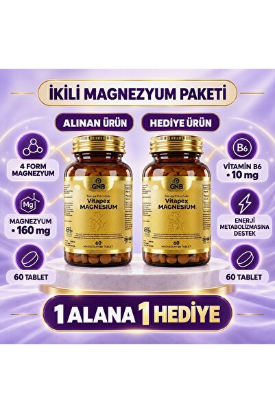 GNB MAGNESIUM 150 mg - 120 Tablet - Magnezyum Bisglisinat, Taurat, Malat, Sit...