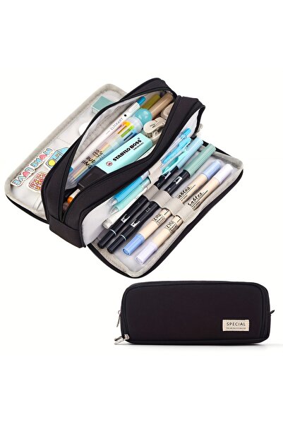 Choice5 Black Pink Girl-Style Pencil Case with Multiple Layers and Large Capa...