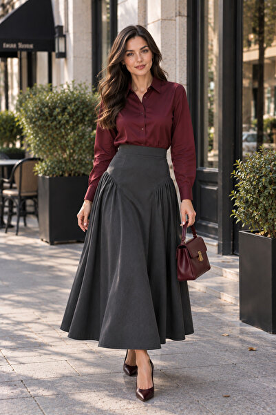 FARBE ER FASHION ΧΑΚΙ Ανθρακί Φούστα μήκους μίντι