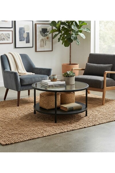 AGD Modern 2-Tier Glass Coffee Table Round Side Table with Glass Surface for ...