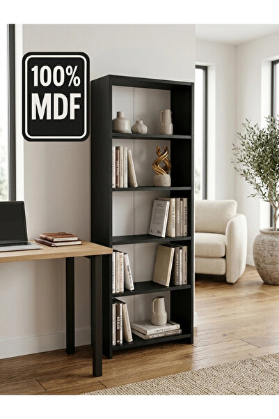 Paye Furni 5 Raflı Kitaplık %100 MDF - Siyah