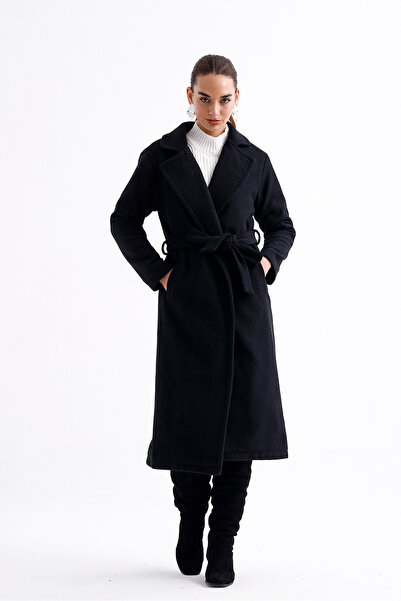 MİSS PERRY Black Belted Lined Long Coat