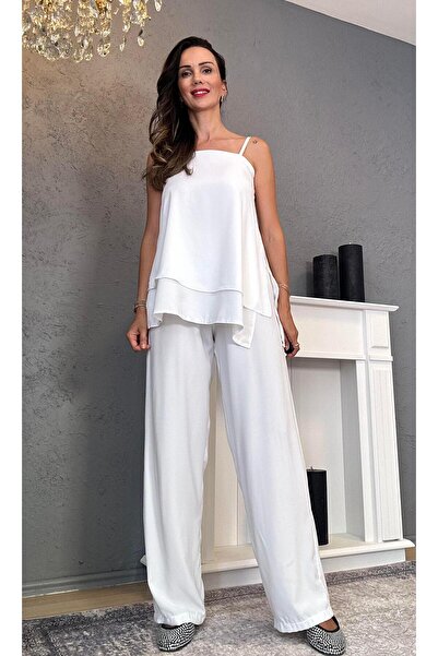 Atelier Derin Beyaz Askılı Uzun Bluz Pantolon Takım
