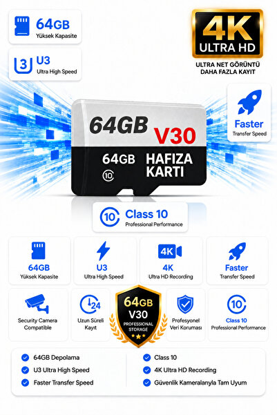 VİVATECH 64GB Hafıza Kartı  Class 10 Video Kayıt