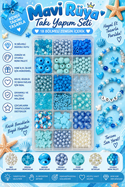 By MO Accessories Çocuklar İçin Mavi Boncukla Takı Yapma Seti 2 - Hobi Boncuk...