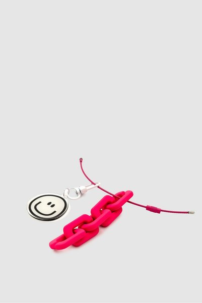 Wuclo Smiling Face Figured Chain Detailed Bag Charm Pink