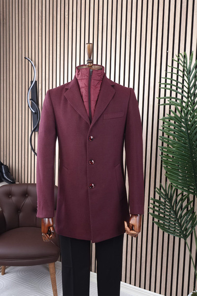 Jan Carlucci Erkek Slim Fit Bordo Çıkmalı Ceket Yaka İçi Kapitoneli Tek Yırtm...