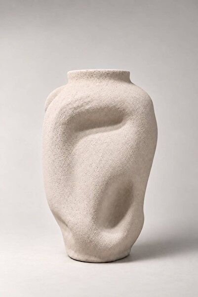 Elara Dokulu Seramik Vazo – Modern Heykelsi Tasarım (22 × 13 cm)