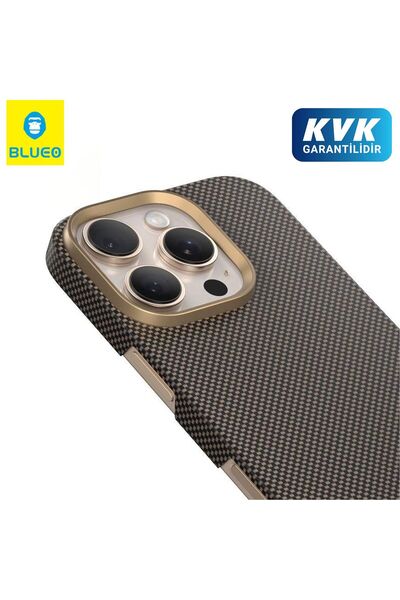 BLUEO Plain Weave iPhone 16 Pro Max Uyumlu Air Aramid Fiber Magsafe Gold Tele...