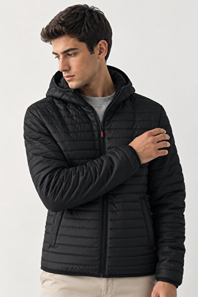 D1fference Men's Hooded Furry Windproof Winter Black Coat & Coat & Parka