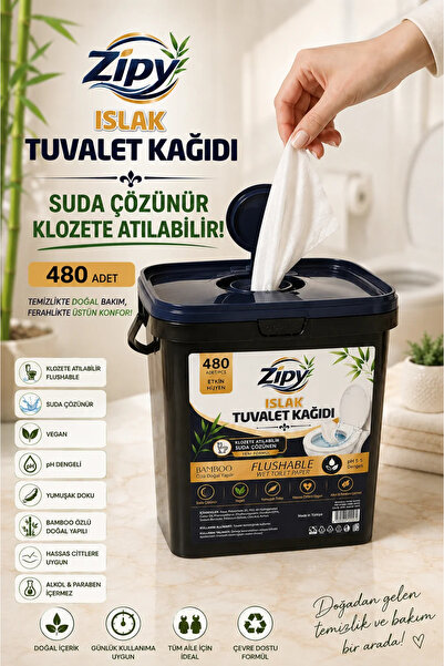 zipy Islak Tuvalet Kağıdı 480 Adet'li %100 Selüloz Ve Tuvalete Atılabilen Sud...