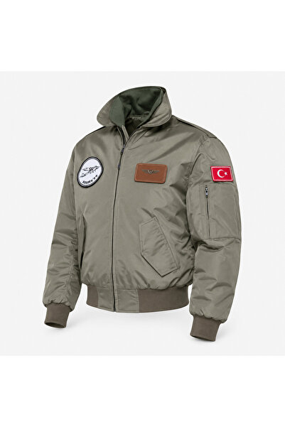 CREWTURK Yakali Pilot Coat Khaki Fabric Syk88_H