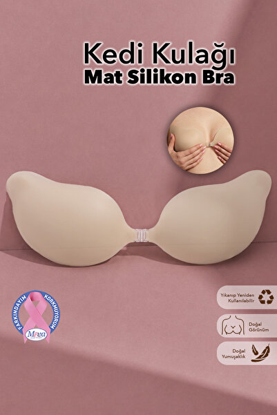 Juene Kedi Kulağı Model Bra - Ultra İnce Mat Silikon Askısız Göğüs Destekleyi...