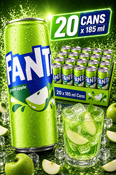 Fanta Bautura racoritoare carbogazoasa, 20x185ml, Green Apple, aroma de mar v...