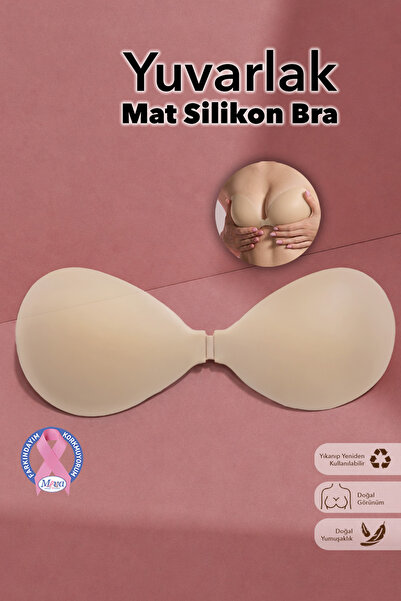 Juene Mat Slikon Yuvarlak Bra - Elbise Dekolte İçin Yıkanabilir Askısız Silik...