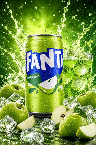 Fanta Bautura racoritoare carbogazoasa, 10x185ml, Green Apple, aroma de mar verde