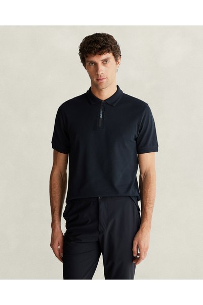 Gant Erkek Siyah Regular Fit Yarım Fermuarlı Polo Yaka T-Shirt