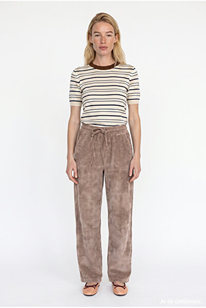 Quzu Wide-Leg Velvet Fabric Elastic Waist Trousers
