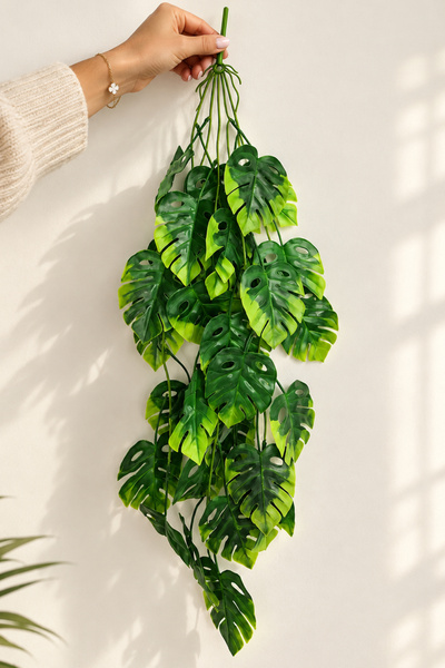 ALSHOP Sarkan Monstera Deve Tabanı Yapay Sarmaşık Pastel 70cm