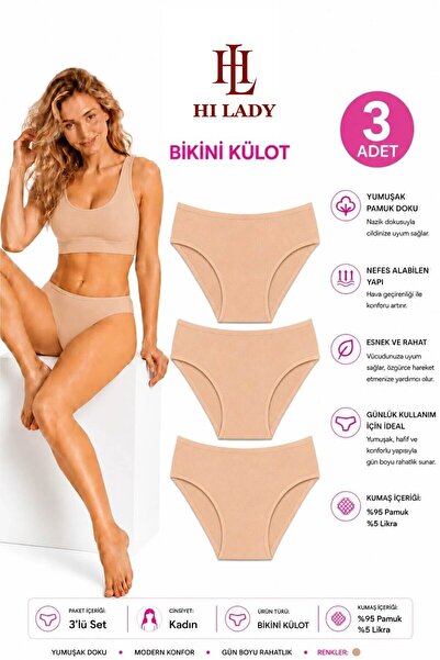Hilady 3'lü Paket ten kadın bikini külot