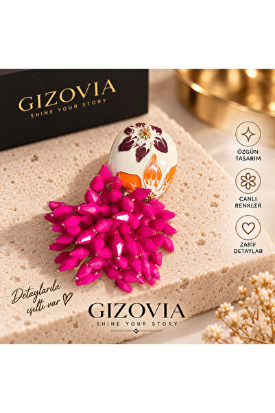 gizovia Fuşya Çiçek Bahçesi Tasarım Küpe
