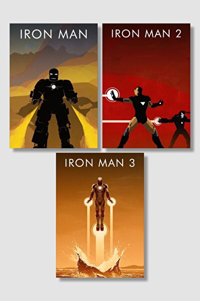 postick Marvel Iron Man | Demir Adam 3'lü Film Posteri Seti Yüksek Kaliteli K...