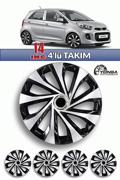 YONGA OTO AKSESUAR KİA PİCANTO 14 İnç Jant Kapağı 4'lü Set Siyah Gümüş + 4 Am...