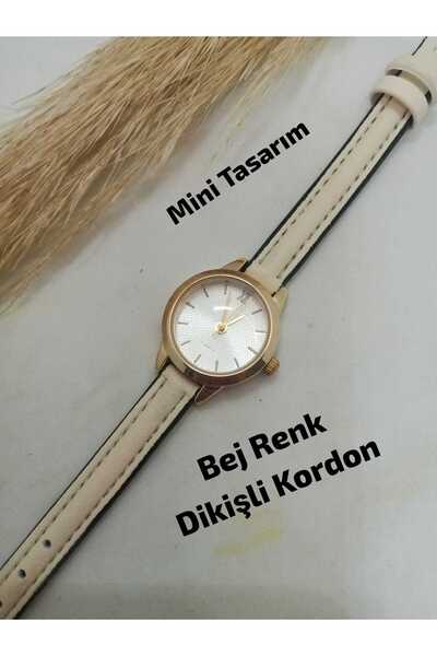 Lasahin Shop Minimal Şık Kadın Kol Saati , MİNİ YUVARLAK TASARIM , Bej Renk K...