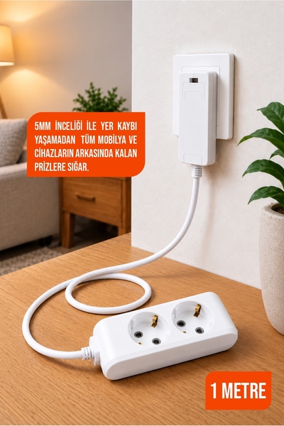 Aryes 2’li Uzatma Kablosu 1 Metre Slim İnce Fiş 3x1,5 TTR Bakır Kablo Çocuk K...